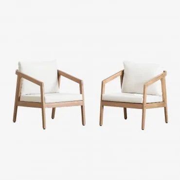 Pack De 2 Cadeirões De Jardim Em Madeira De Acácia Kaela Marrom Acácia Claro & Tecido Gardénia Branco - Sklum