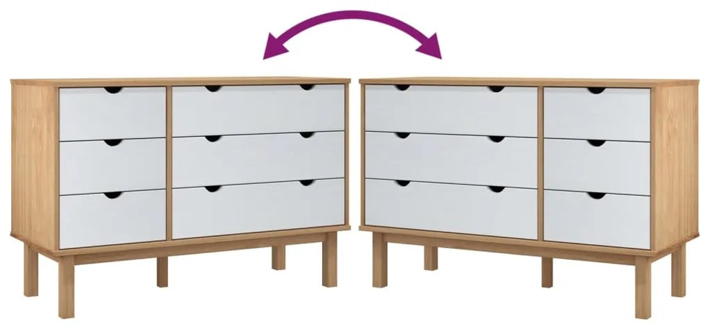 Armário de gavetas OTTA pinho maciço castanho/branco