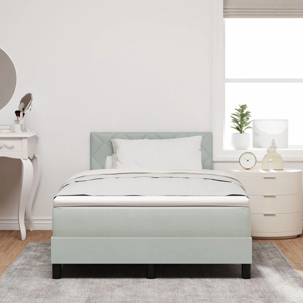 Cama Box com Colchão vidaXL Cinza Claro 120x200 cm Veludo