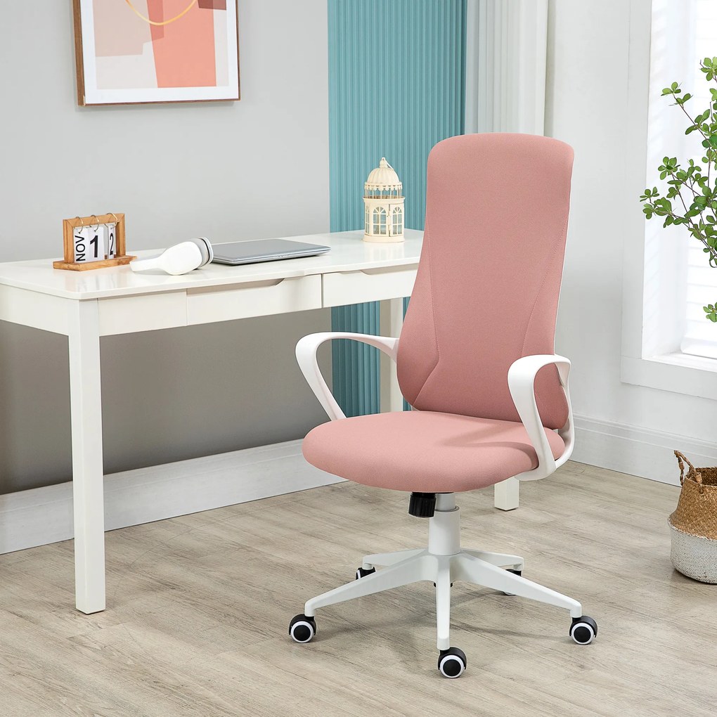 Cadeira de Escritório Ergonómica com Altura Ajustável Função de Inclinação e Encosto Alto 62x56x110-119,5 cm Rosa