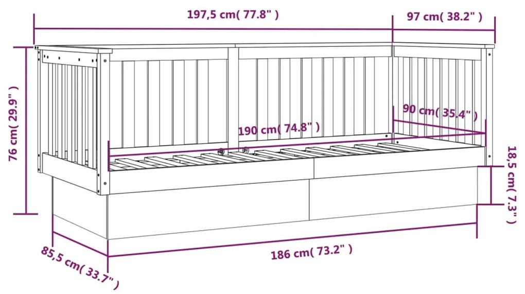 Sofá-cama 90x190 cm madeira de pinho maciça branco