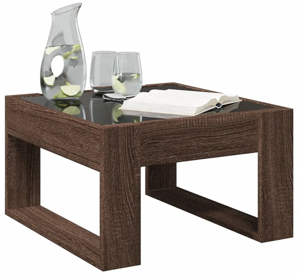 Mesa centro luzes LED Infinity 50x53x30 cm carvalho castanho