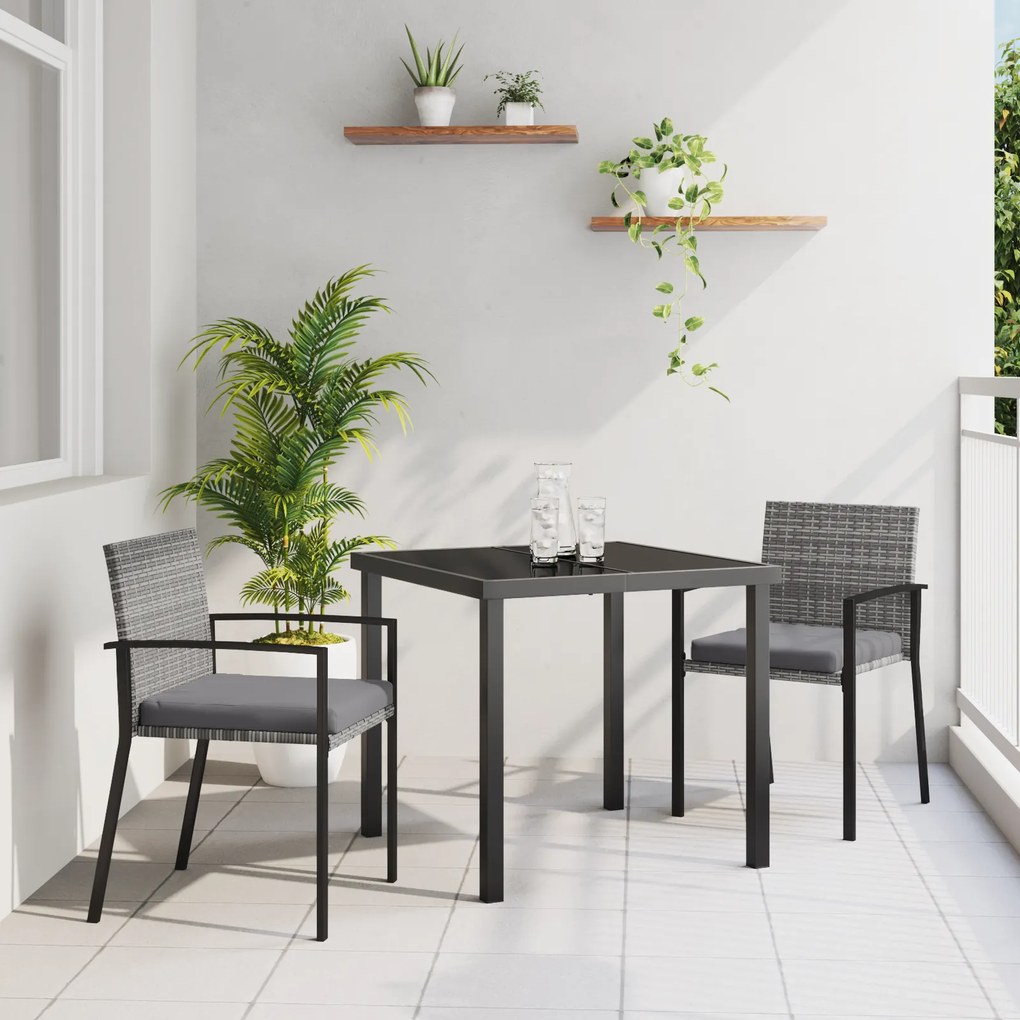 vidaXL Conjunto de Jantar Jardim 3 Peças Cinza Rattan Sintético