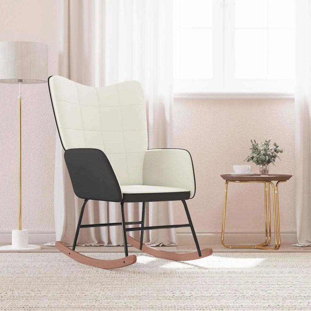 vidaXL Cadeira de baloiço PVC e veludo branco nata