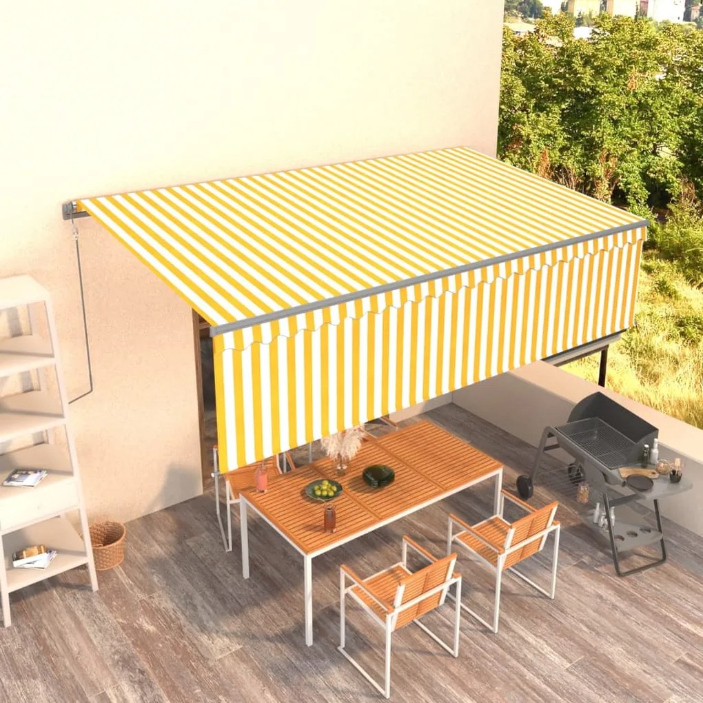 vidaXL Toldo retrátil automático com estore 5x3 m amarelo e branco