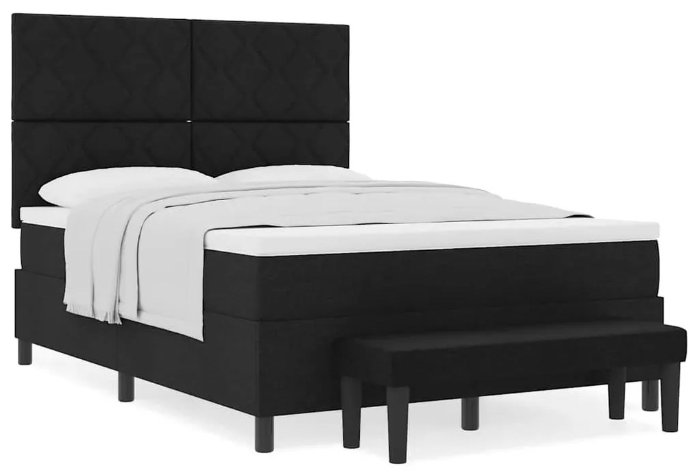 Cama Box com Colchão e Banco Preto 140x200 cm Tecido