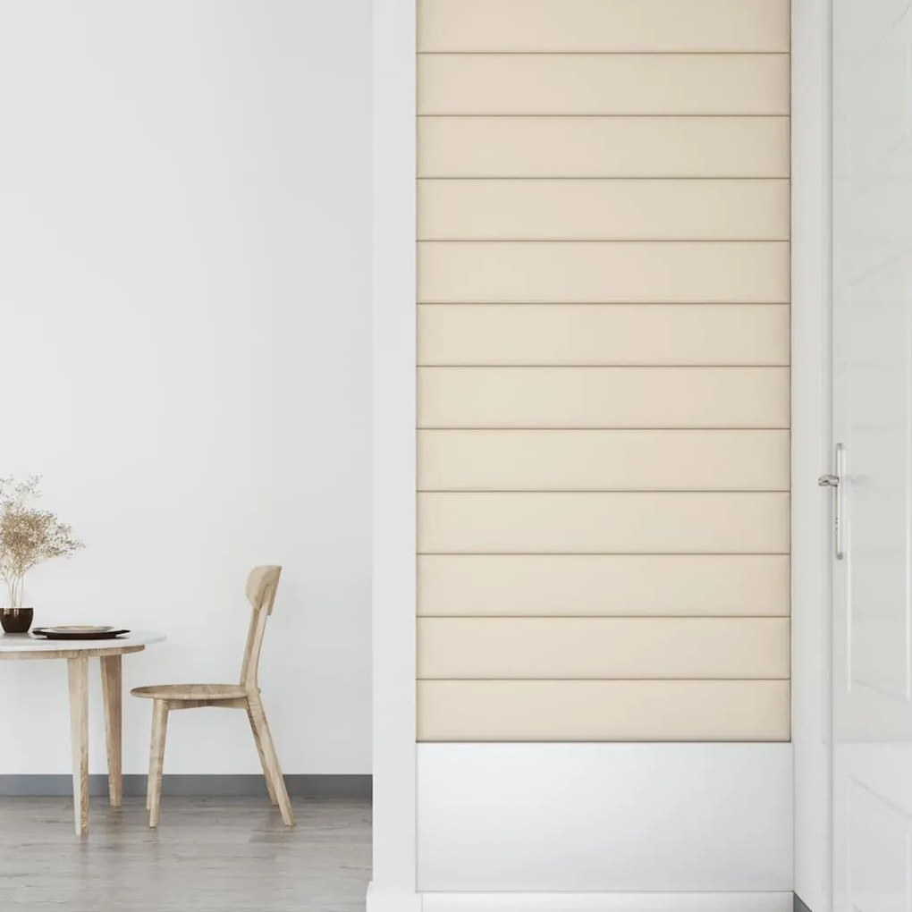 Painel de parede 12 pcs 90x15 cm veludo 1,62 m² cor creme
