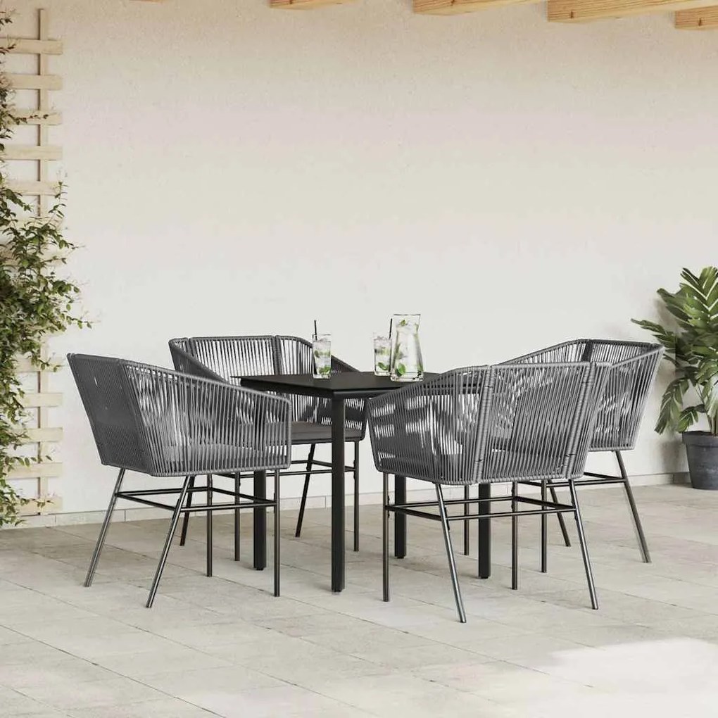 Conjunto jantar jardim 5 peças almofadas vidro vime cinzento PE