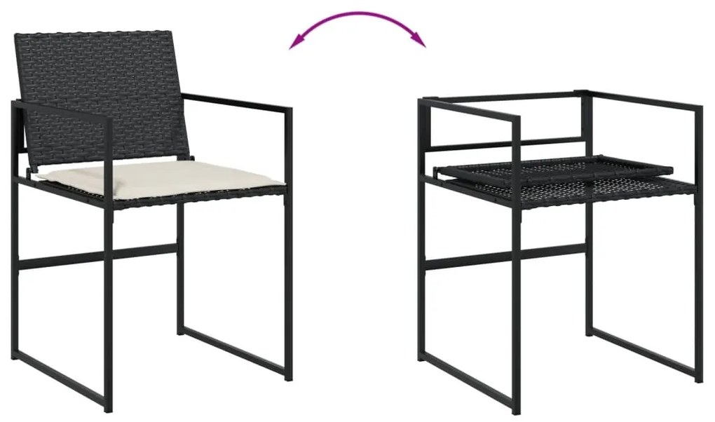 11 pcs conjunto de jantar p/ jardim c/ almofadões vime PE preto
