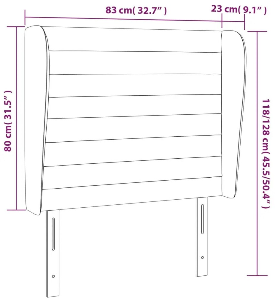 Cabeceira de cama c/ abas veludo 83x23x118/128cm cinzento-claro