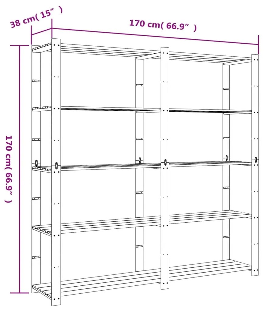 Unidade de arrumação 5 prateleiras 170x38x170 cm pinho maciço