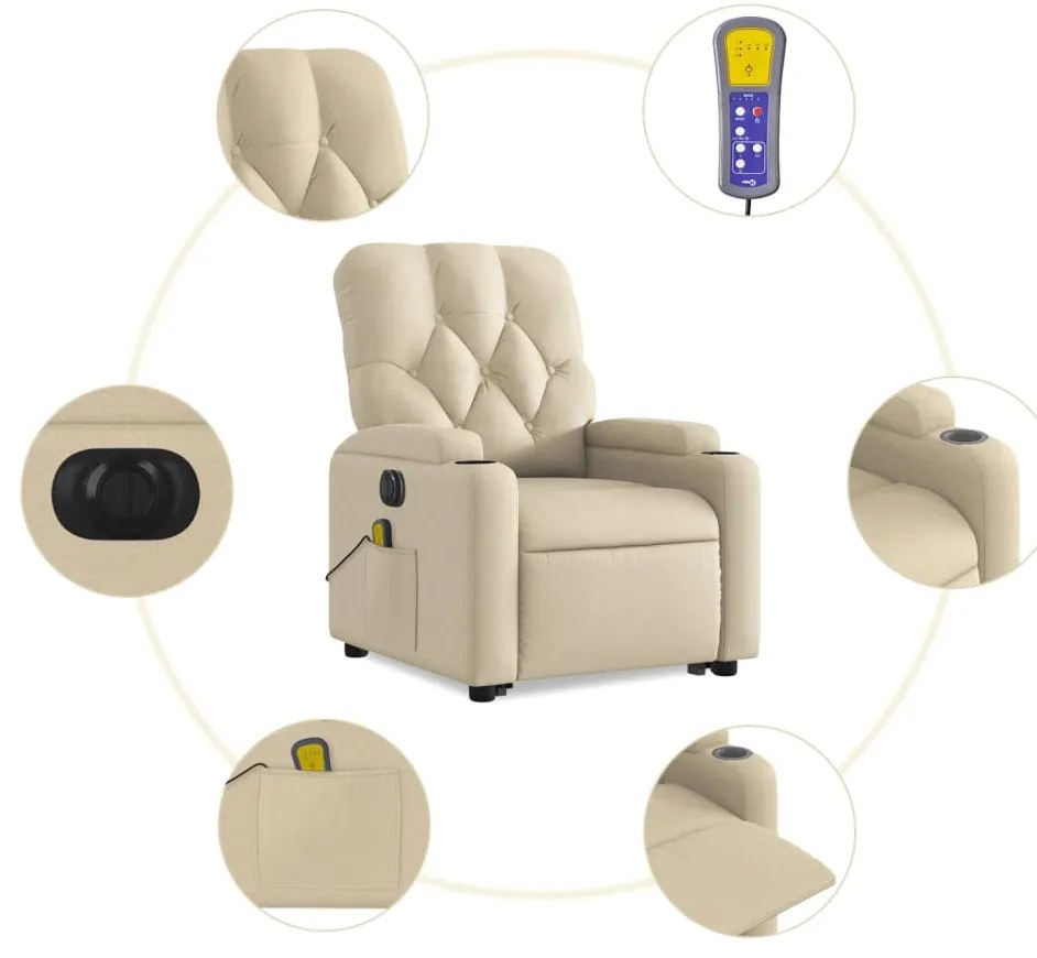 Poltrona elétrica elevatória massagens tecido creme
