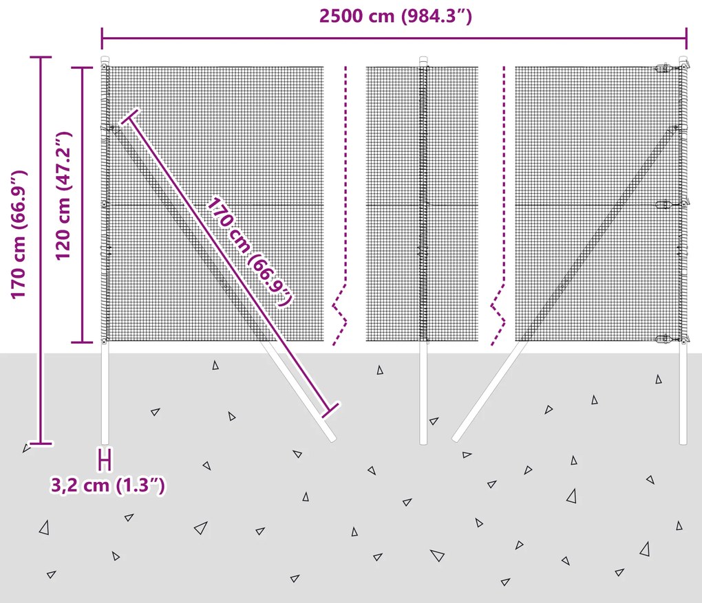 Cerca de Arame Soldado com 13 Postes 1.2x25 m Aço Galvanizado