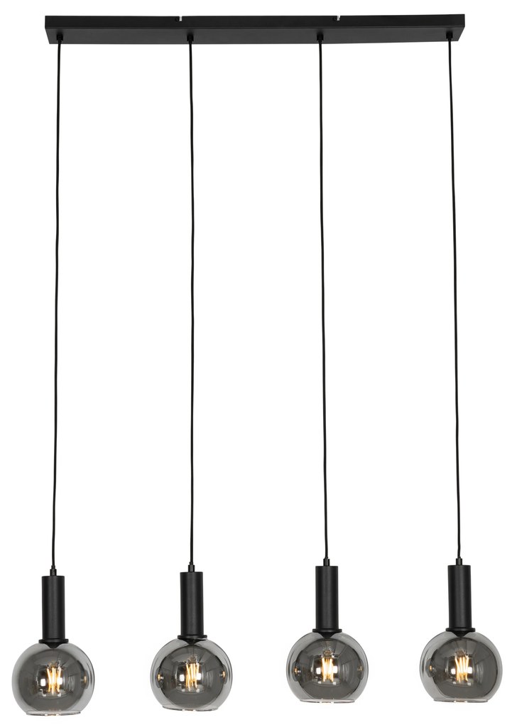Candeeiro de suspensão Art Deco preto com vidro fumê 4 luzes - Josje