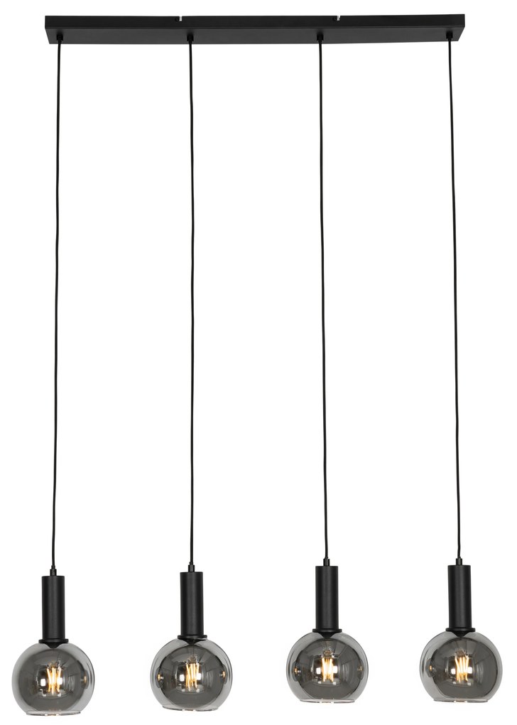 Candeeiro suspenso Art Déco preto com vidro fumê 4 luzes - Josje Art Deco