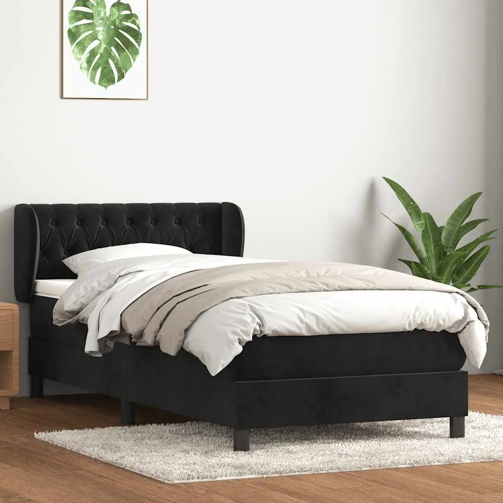 vidaXL Cama com molas/colchão preto 80x210 cm veludo