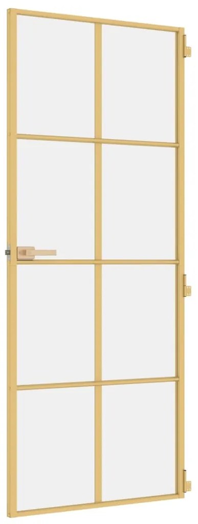 Porta interior 83x201,5 cm vidro temperado e alumínio dourado