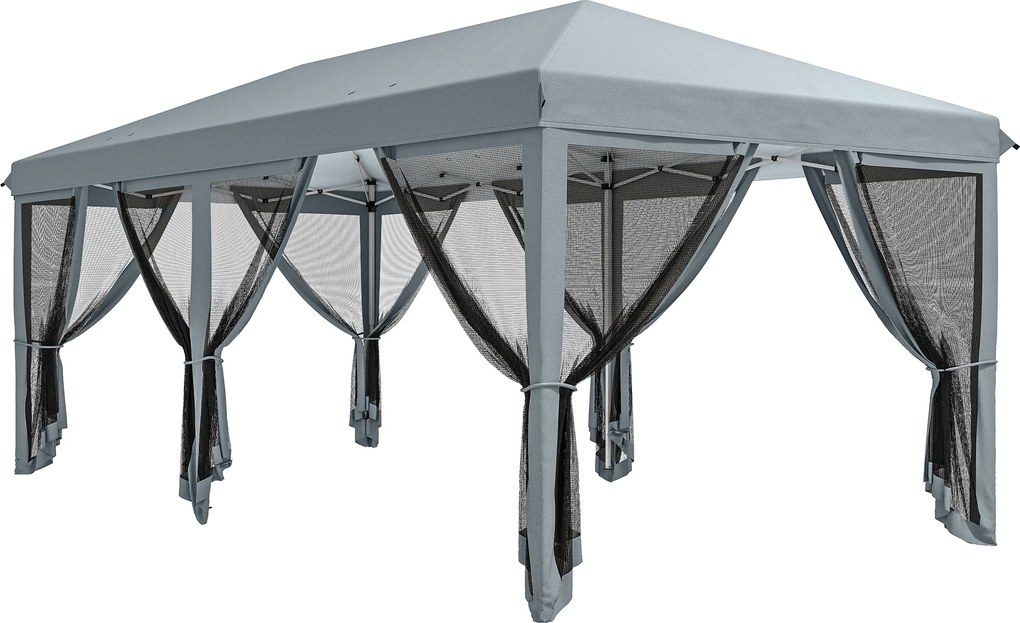 Outsunny Tenda Dobrável 585x295x270 cm Jardim com Mosquiteiros Bolsa Transporte Estrutura Aço Resistente Intempéries Cinza | Aosom Portugal