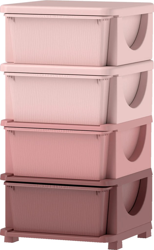 Organizador de Brinquedos para Crianças, 37 x 37 x 76 cm, 4 Gavetas Amovíveis, Rosa