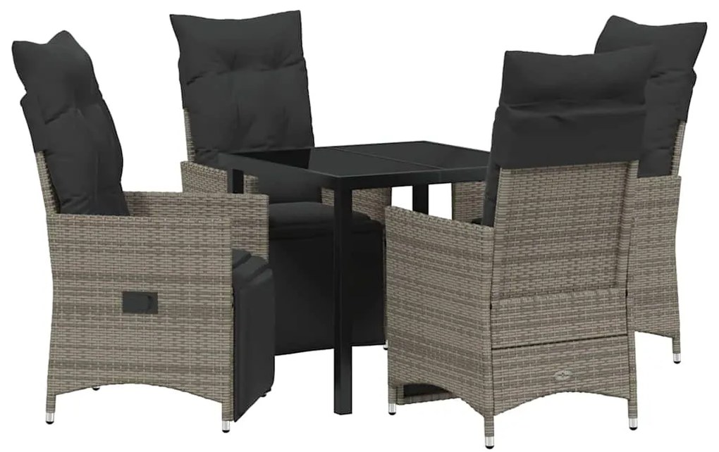 Conjunto de Jantar de Jardim 5 Peças com Almofadas Cinza em Rattan Sin
