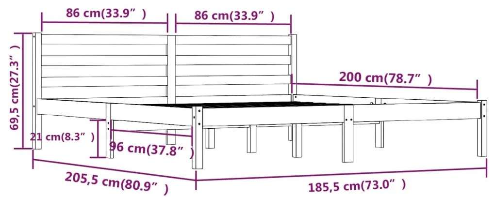 Estrutura de cama super king 180x200 cm pinho maciço