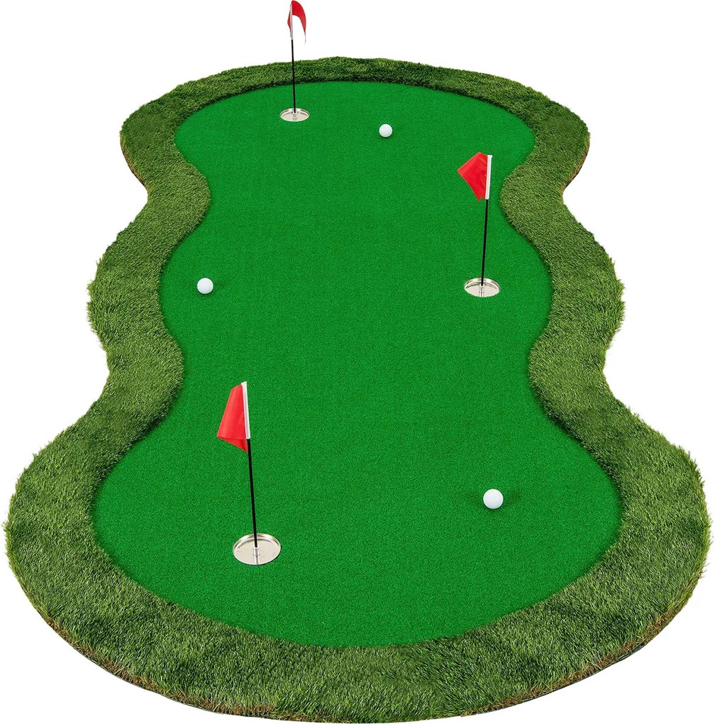 Tapete profissional para golfe 300 x 150 cm  com 3 buracos e bolas de golfe para casa, verde