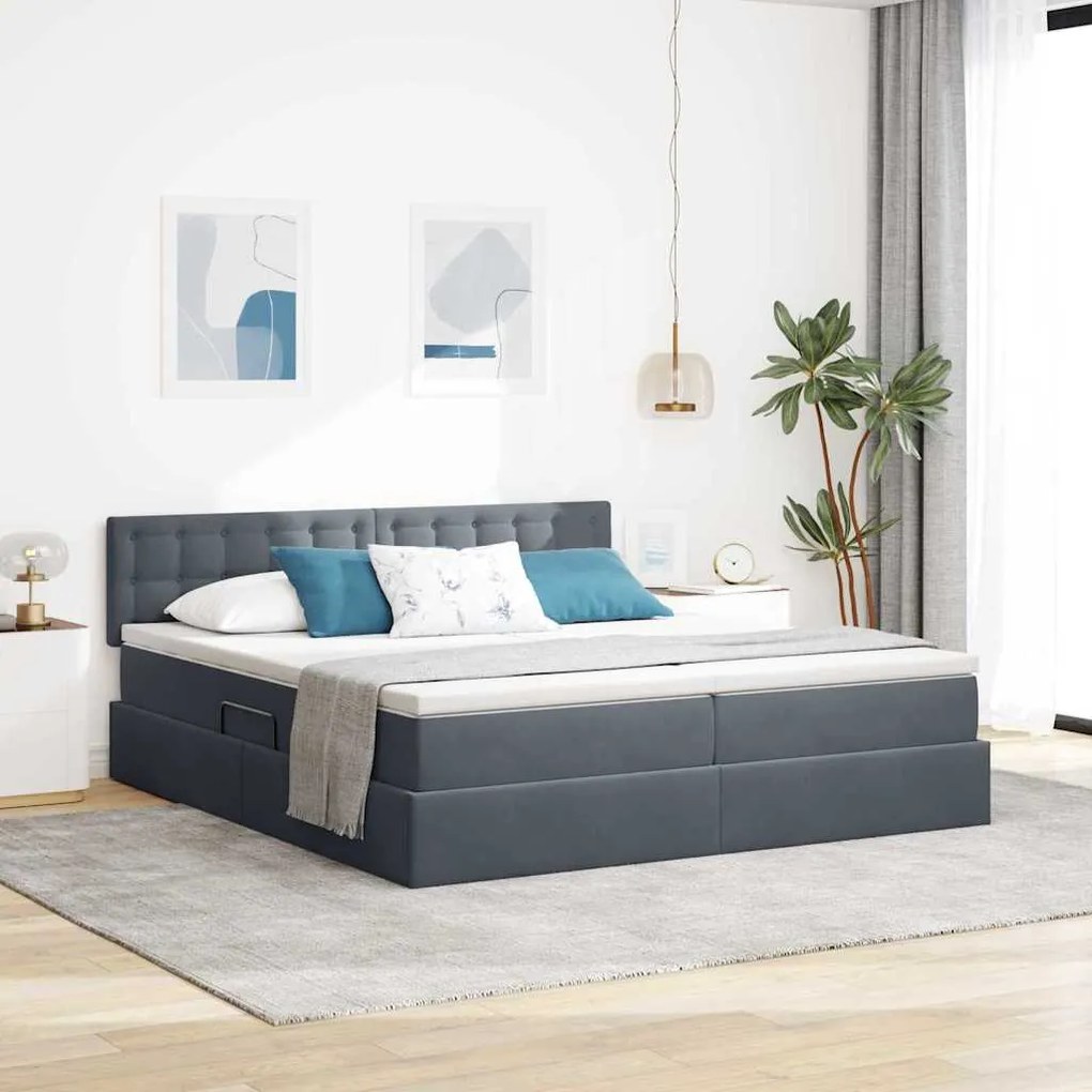 vidaXL Cama com Armazenamento com colchão Cinza Escuro 100 x 200 cm