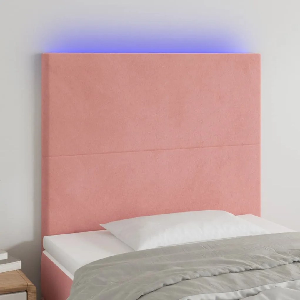 Cabeceira de cama c/ luzes LED veludo 90x5x118/128 cm rosa