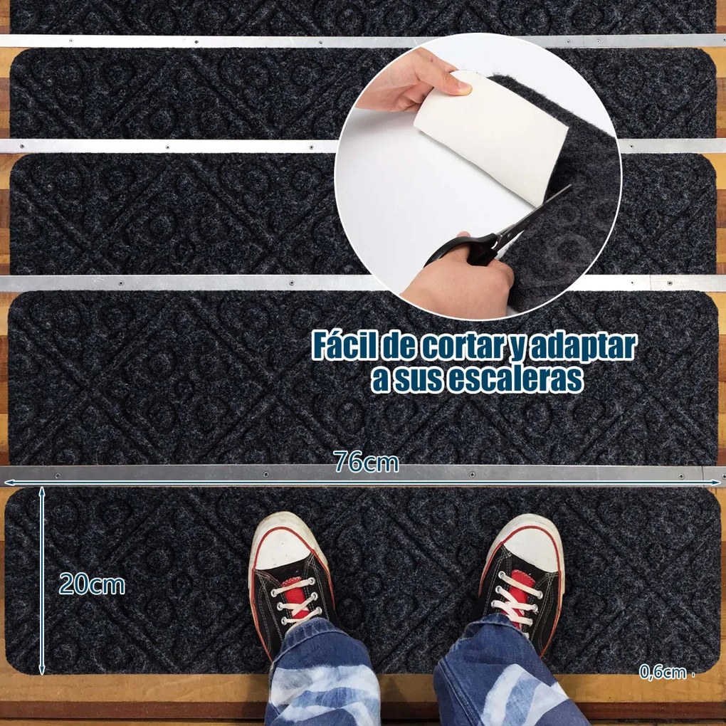 15 Tapetes antiderrapantes para escadas 76 x 20 cm Tapetes impermeáveis para escadas para crianças, idosos e animais de estimação Cinzento