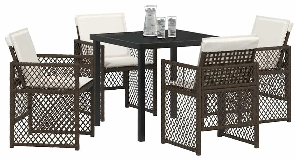 Conjunto de Jantar de Jardim vidaXL 5 Peças com Almofadas Castanho Vim