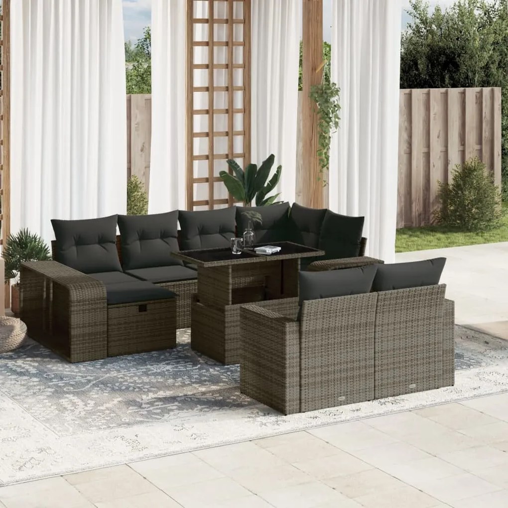 11 pcs conjunto sofás de jardim c/ almofadões vime PE cinzento