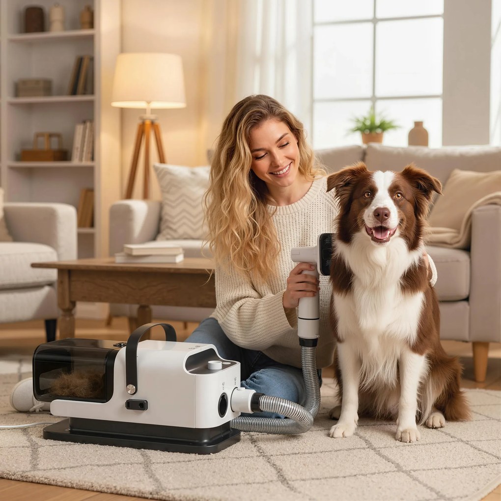 Aspirador-Secador para Cães, 37,6 x 17,5 x 18,5 cm, Função 5 em 1, Branco