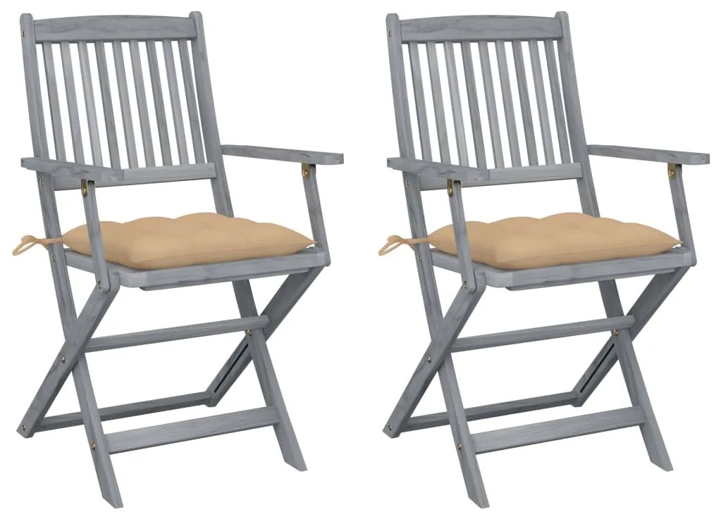 vidaXL Cadeiras exterior dobráveis c/ almofadões 2 pcs acácia maciça