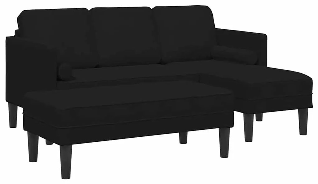Sofá de Jardim vidaXL com Banco e Almofadas em Veludo Preto em L