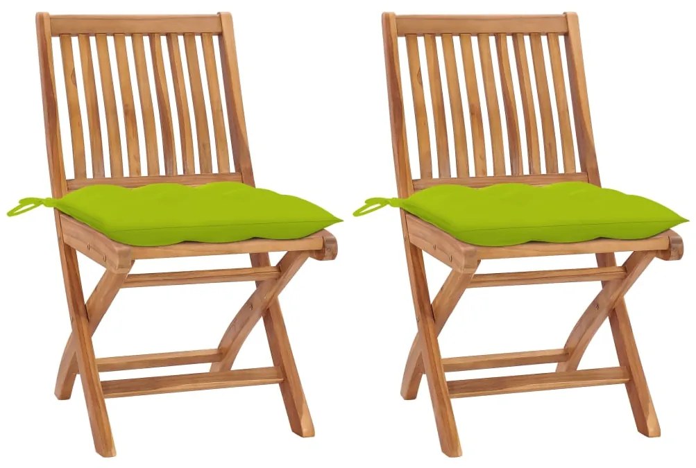 vidaXL Cadeiras jardim c/ almofadões verde brilhante 2 pcs teca maciça