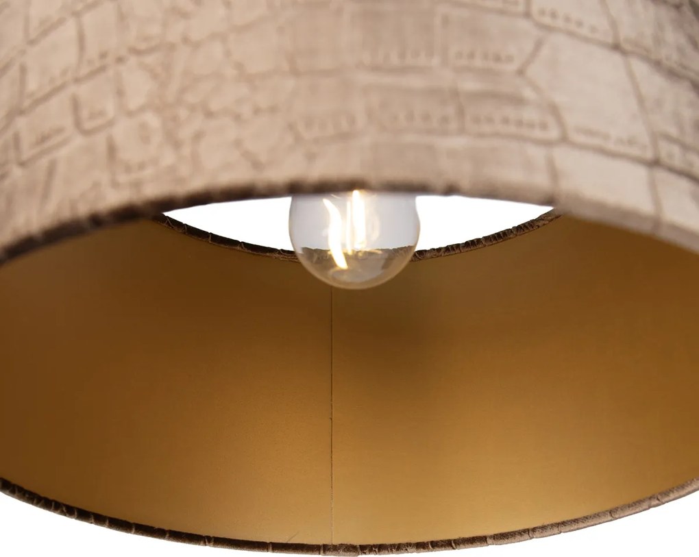 Candeeiro suspenso preto com abajur de crocodilo e interior dourado 35cm 3-luzes - Cava