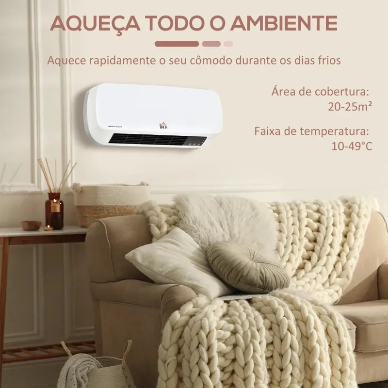 Aquecedor Cerâmico de Parede 1000W/2000W com Controle Remoto