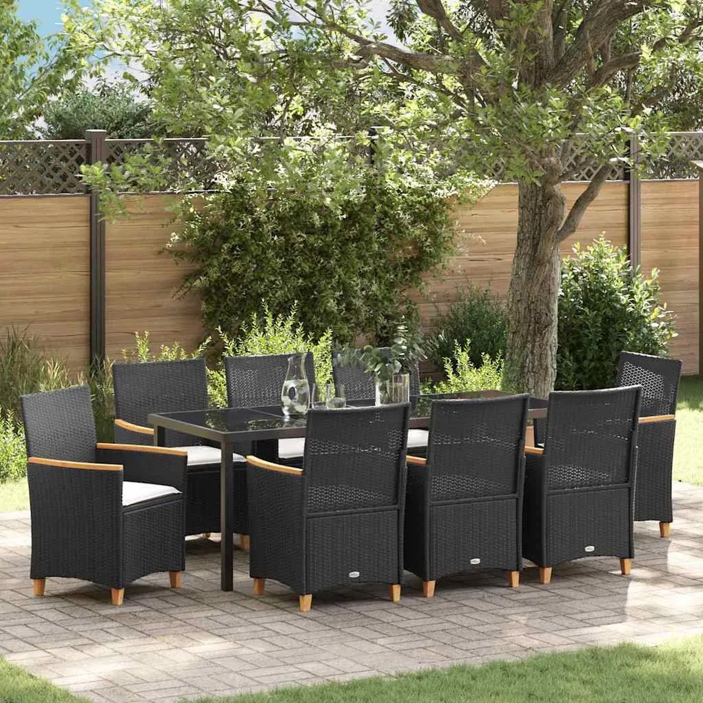 vidaXL Conjunto de Jantar de Jardim com Almofadas Preto Rattan PE