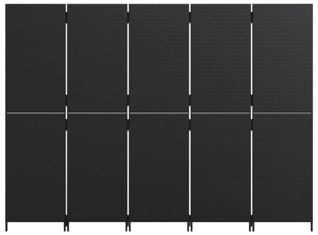 Biombo de divisão 5 painéis vime PE preto