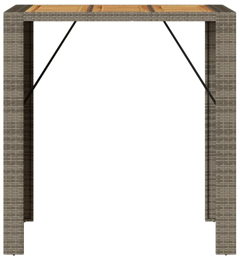 Mesa de bar para jardim com tampo em acácia vime PE cinza
