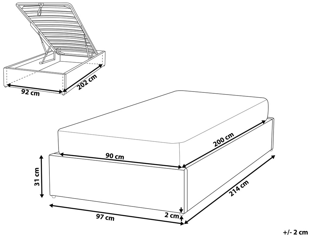 Sommier de solteiro com arrumação em tecido creme 90 x 200 cm DINAN Beliani