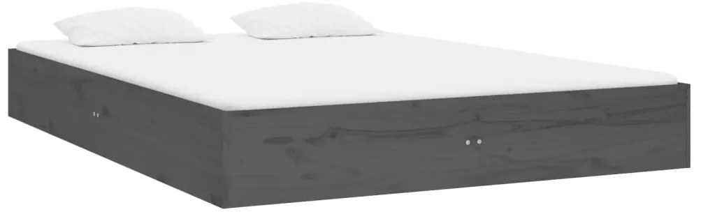Estrutura de cama casal 135x190 cm madeira maciça cinzento