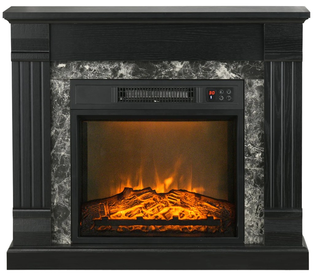 HOMCOM Lareira Elétrica 1800W com Efeito de Chama Realista e Proteção Contra Superaquecimento 80x21,6x67,8 cm Preto