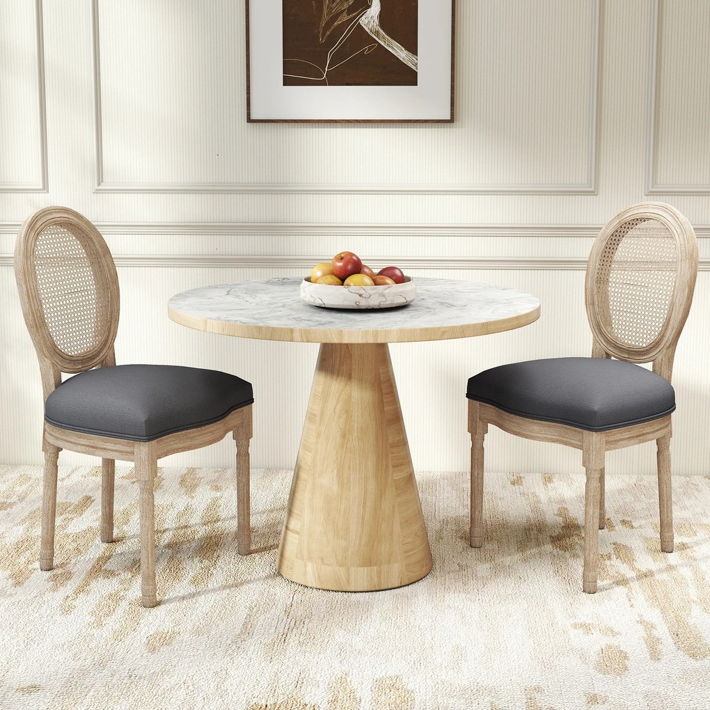Conjunto de 2 cadeiras de sala de jantar (MESA NÃO INCLUIDA)- Cadeira de sala com medallão ao estilo Luís XVI - Madeira maciça esculpida, com acabamen