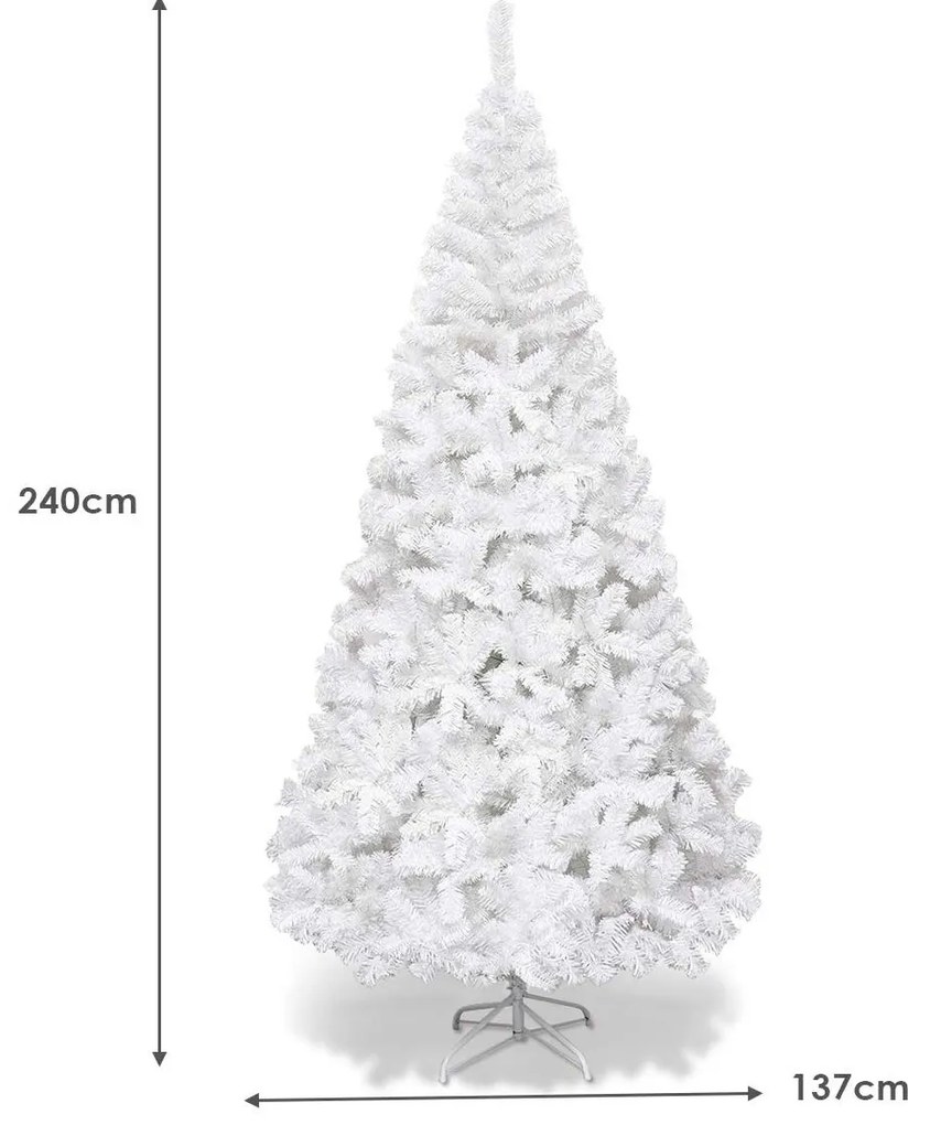 Árvore de Natal Artificial Branca de 240cm com Base de Metal Material de Decoração de Festa em PVC Branca