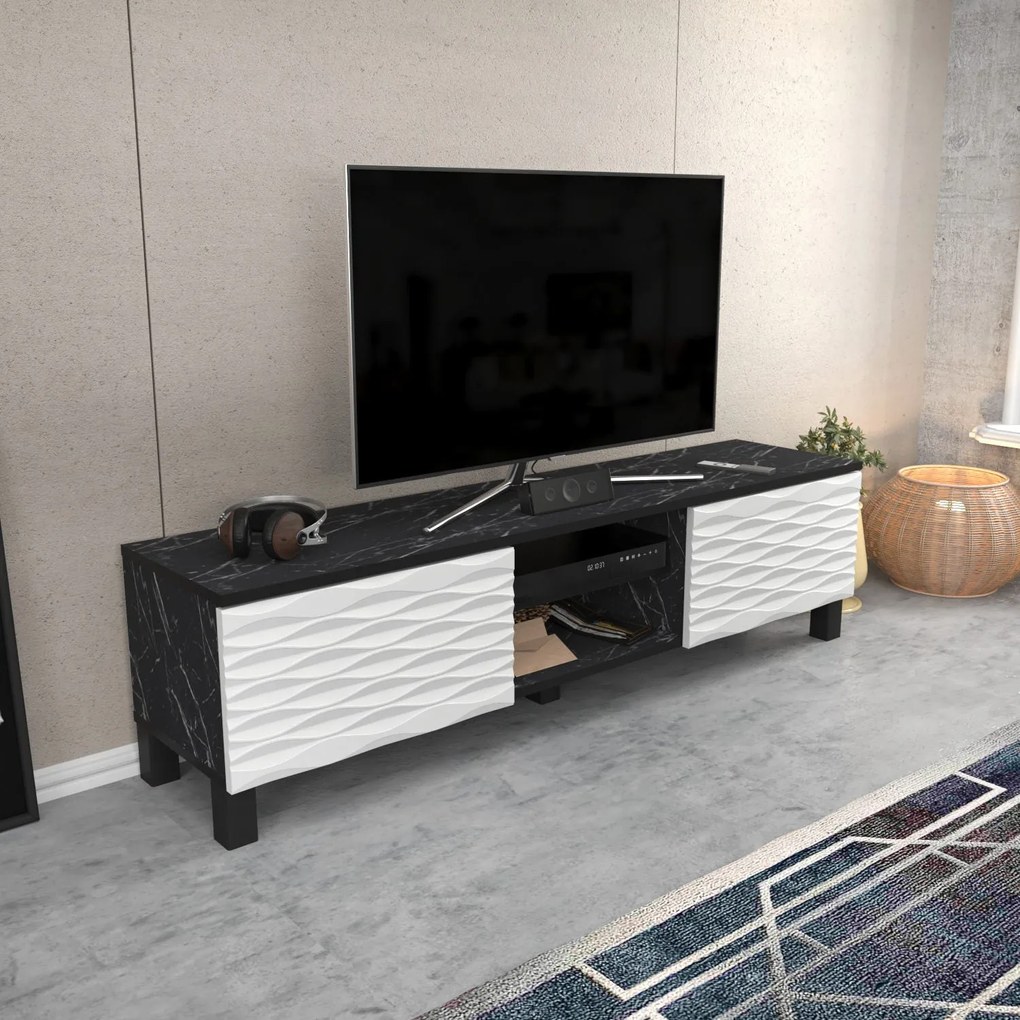 Móvel TV Lukas – Preto e Branco – 150 cm x 35 cm x 40,3 cm