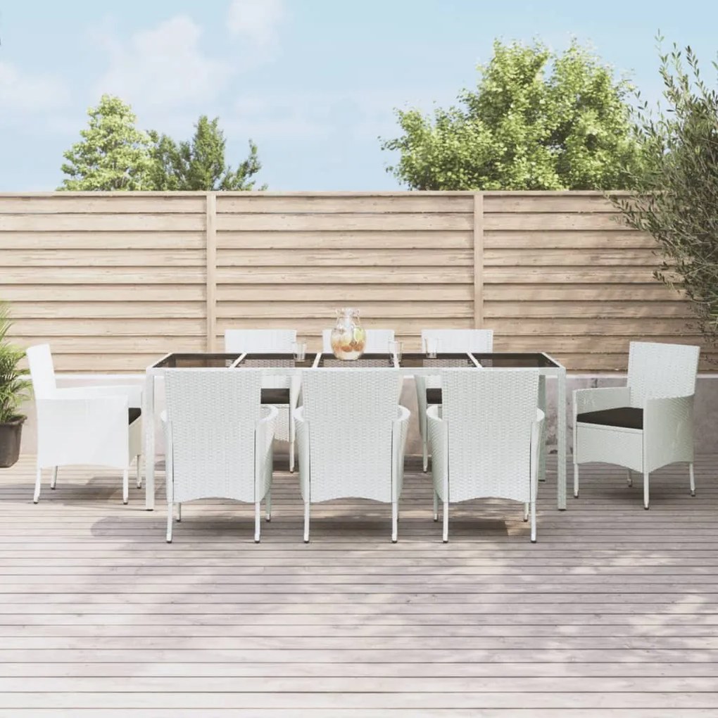 vidaXL 9 pcs conjunto de jantar p/ jardim c/ almofadões vime PE branco