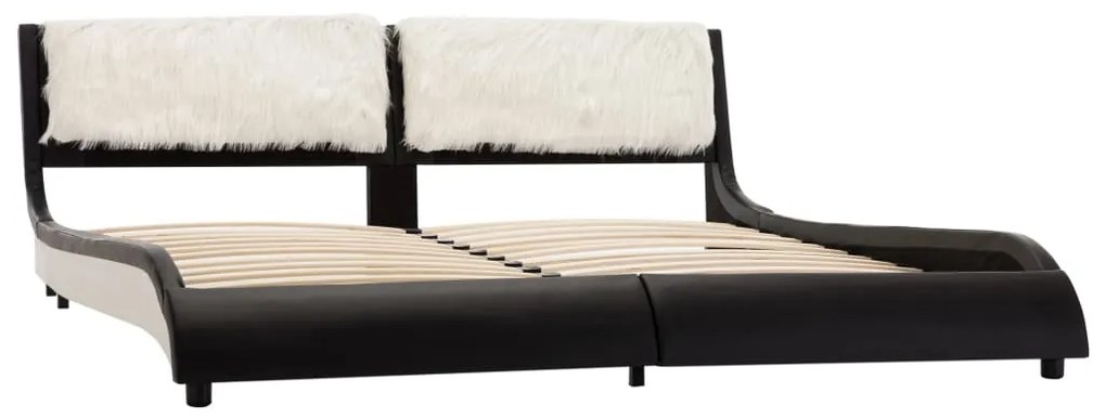 Estrutura cama c/ LED 180x200 cm couro artificial preto/branco