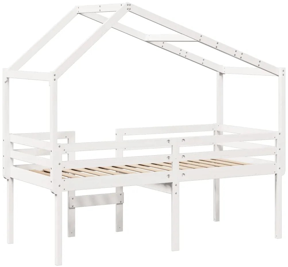 Cama alta com telhado 80x200 cm pinho maciço branco
