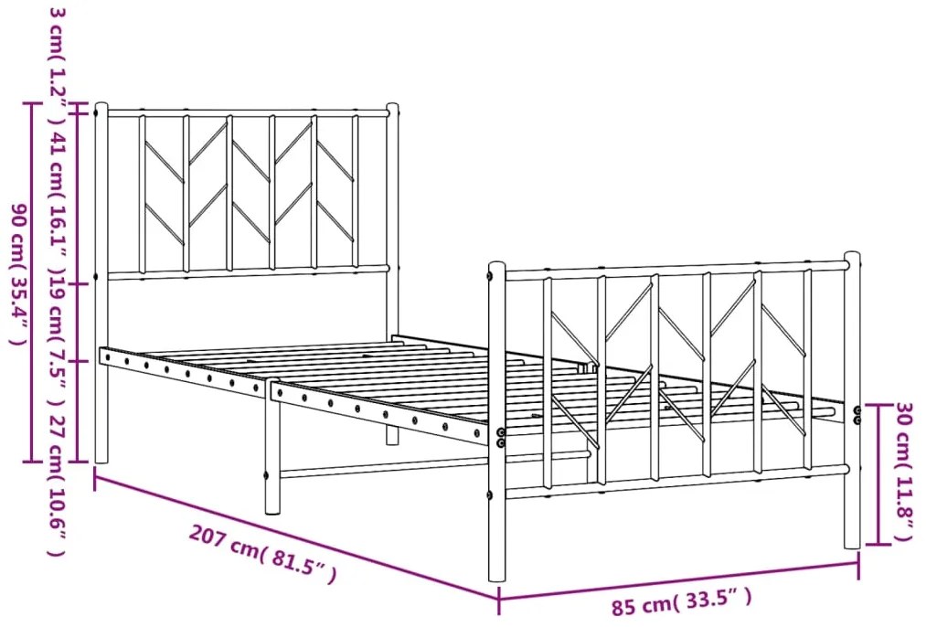 Estrutura de cama com cabeceira e pés 80x200 cm metal preto